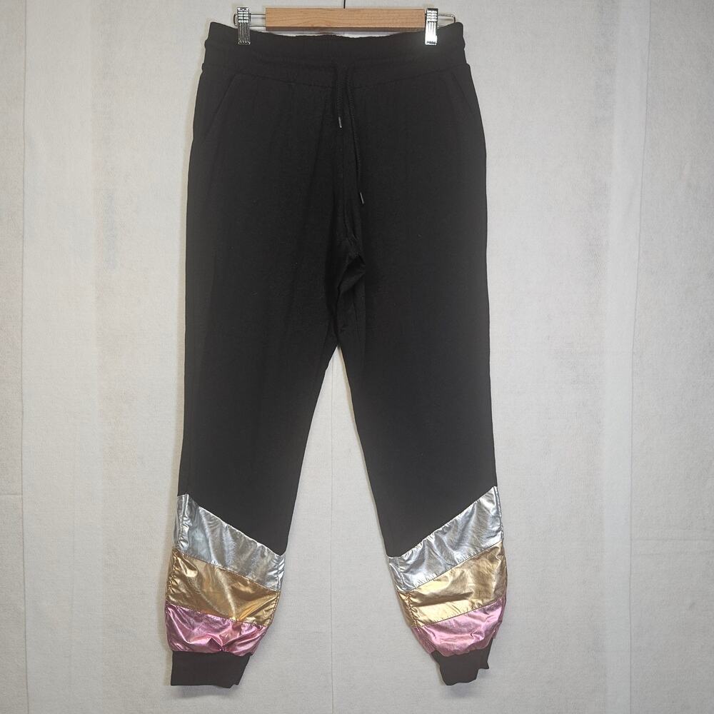 NY&Co Black Metallic 80s Style Jogger Pants - Size Small - High Rise - Shimmer